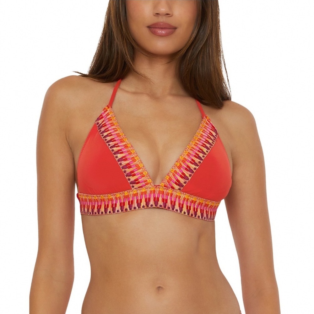 BECCA by Rebecca Virtue Fiesta Halter Bikini‎ Top Fire Red Medium NWT Medium
